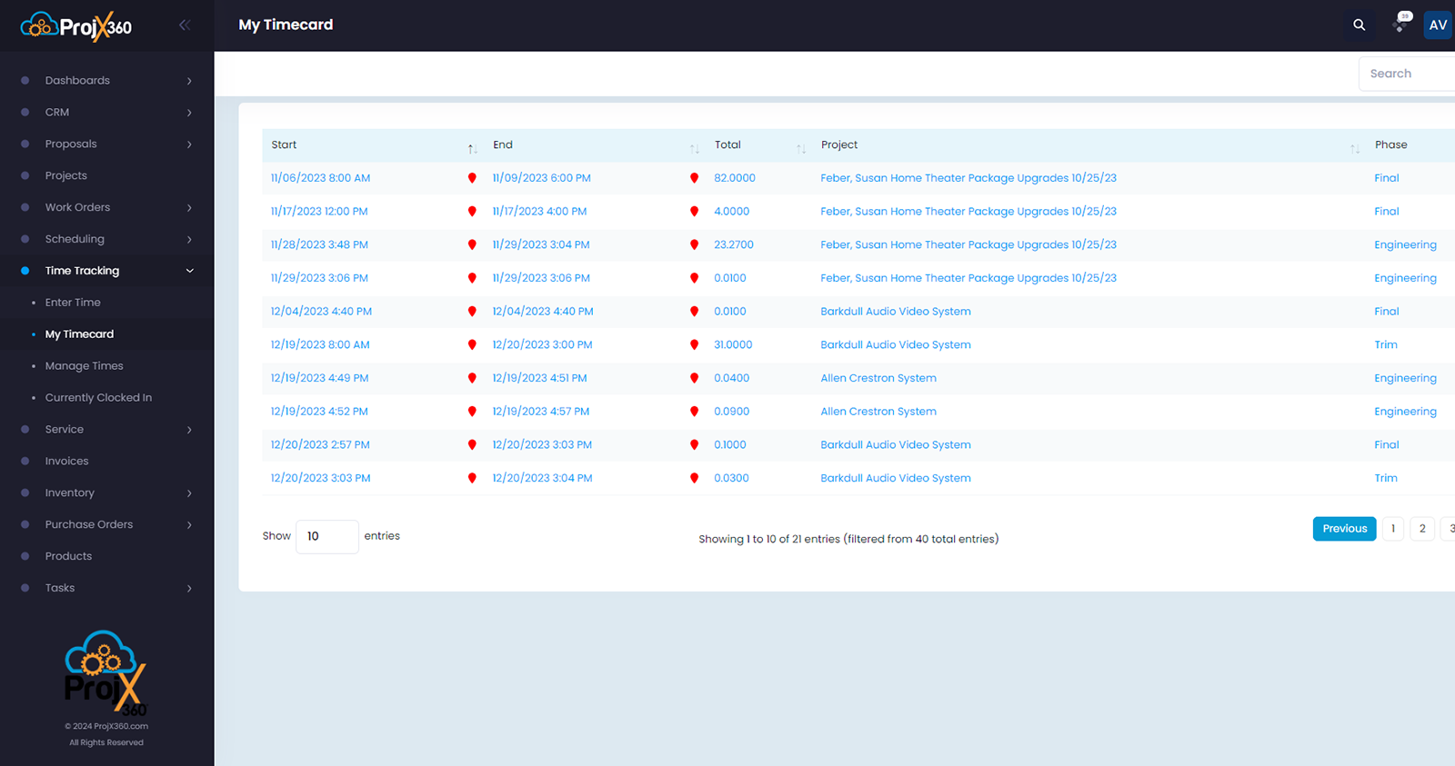 Time & Budget Tracking My Timecard